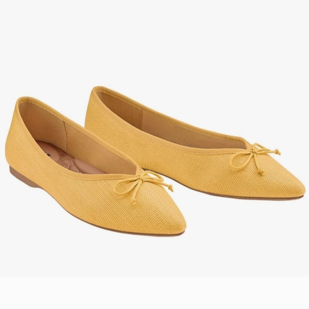 NWOB! Birdies Women's Butter Yellow Raffia Flats with Bow Detail - Picture 11 of 12